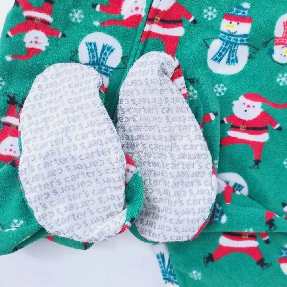 Carters Footed Pajamas 4T Snowman Santa Christmas Holiday Green Red PJs Unisex